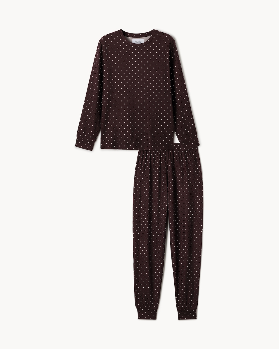 image 1 of F&F Brushed Polka Dot Pyjama Set in Burgundy