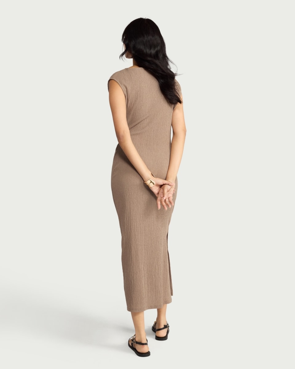 image 1 of F&F Textured Sleeveless Maxi Dress in Tan