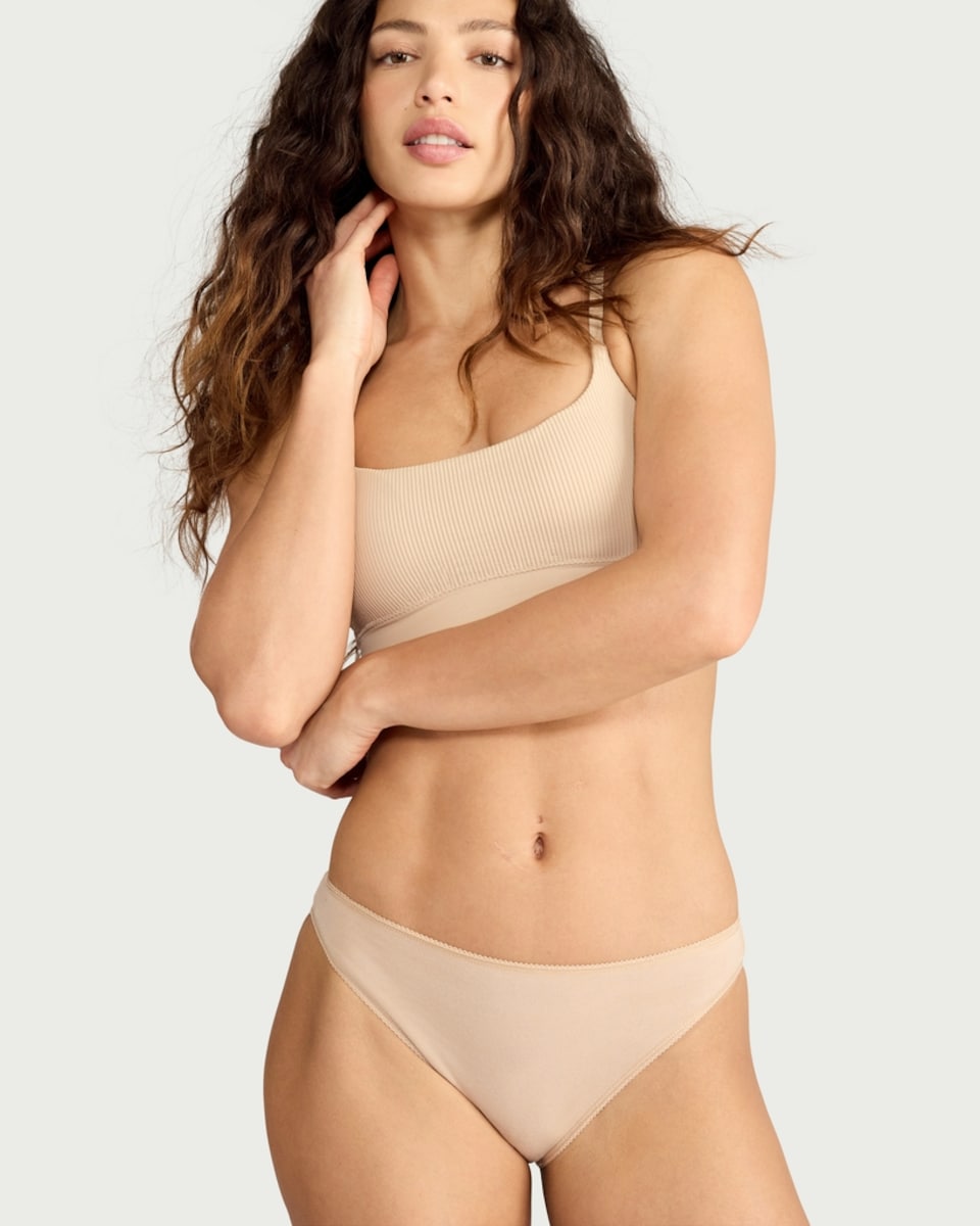 image 1 of F&F 5-Pack Cotton Rich High Leg Knickers in Nude
