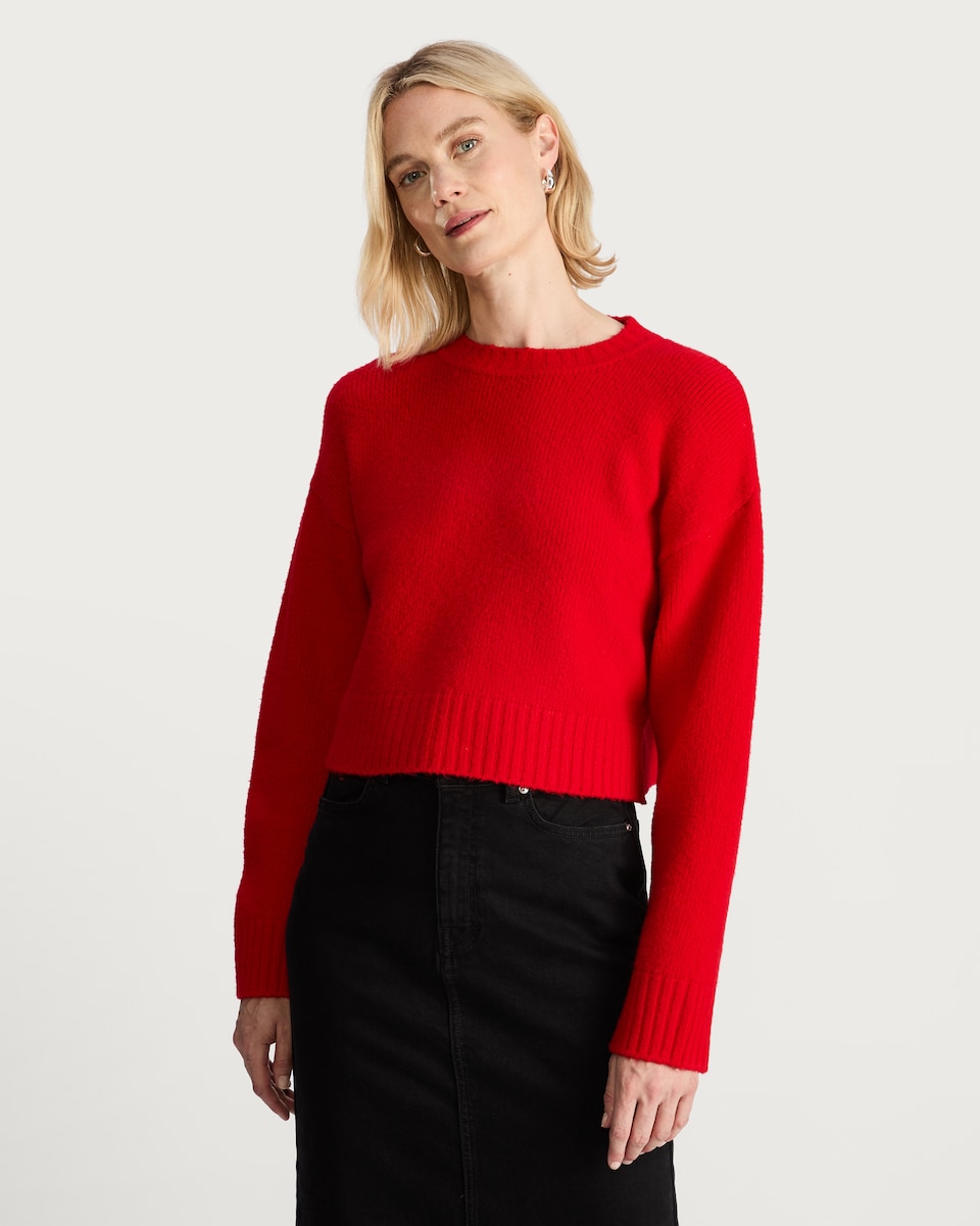 image 1 of The F&F Edit Crew Neck Cropped Jumper in Red
