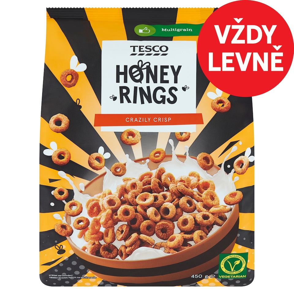 Tesco Cereální kroužky obalené v medu 450g