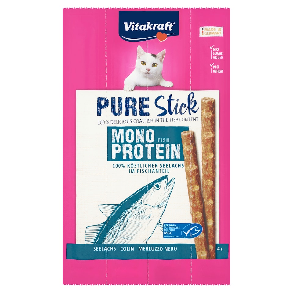 image 1 of Vitakraft Pure Stick Monoprotein Fish Complementary Food for Cats 4 x 5g (20g)