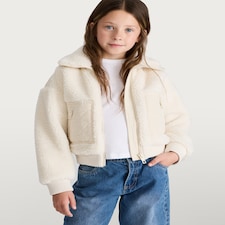 F&F Girls Borg Quilted Zip Pocket Jacket in Cream