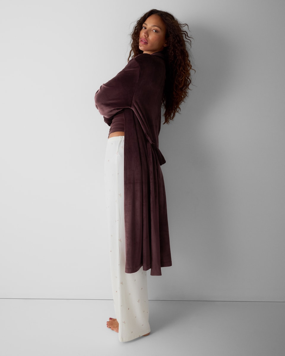 image 1 of F&F Fleece Belted Dressing Gown in Burgundy