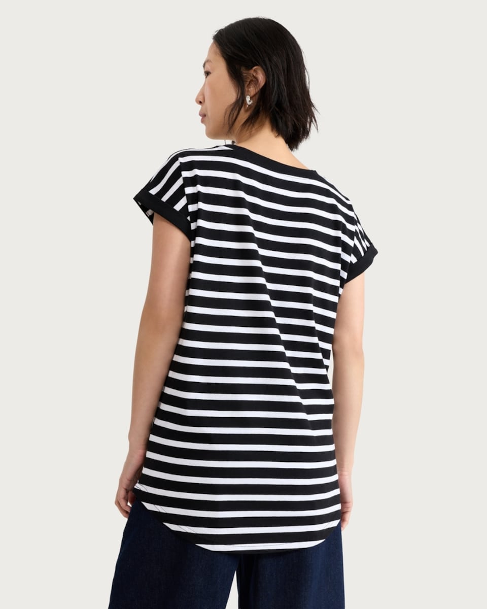 image 1 of F&F Pure Cotton Striped Short Sleeved T-Shirt in Multi Black White