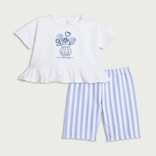 F&F Baby 2-Piece Pure Cotton Floral T-Shirt and Striped Trousers Set in White