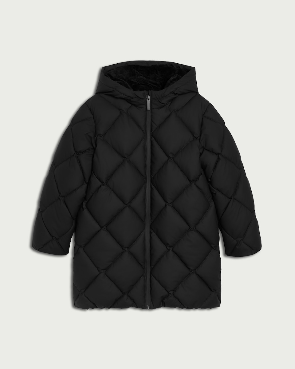 image 1 of F&F Girls Quilted Shower Resistant Longline Coat in Black