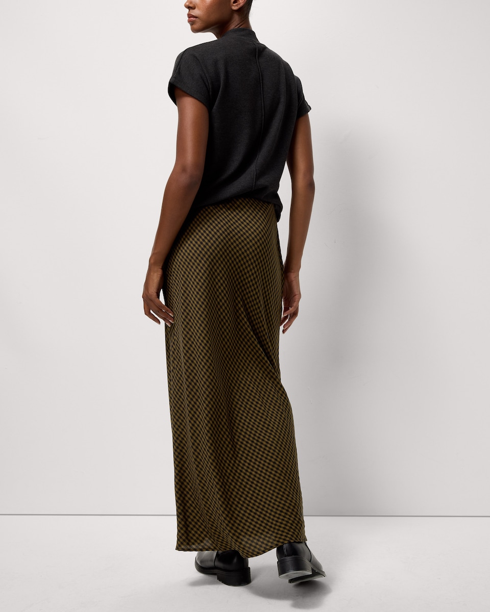 image 1 of F&F Micro Checked Midi Skirt in Multi Brown