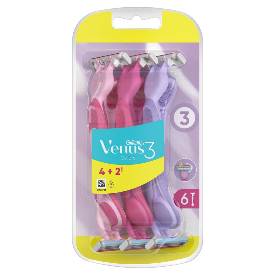 image 1 of Gillette Venus 3 Colors Disposable Razors, Pack Of 6