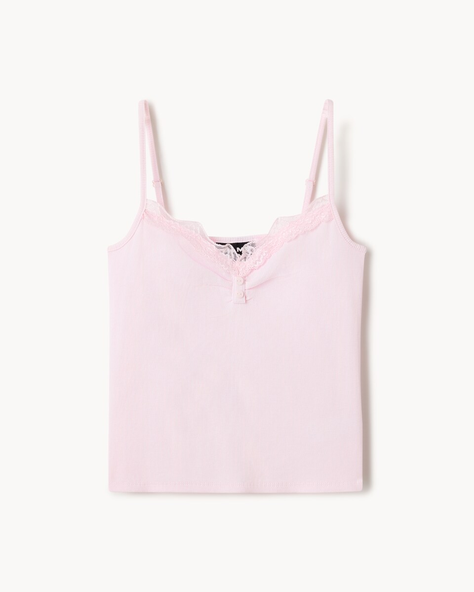 image 1 of OH ME OH MY Cotton Rich Lace Trim Pyjama Vest in Pink