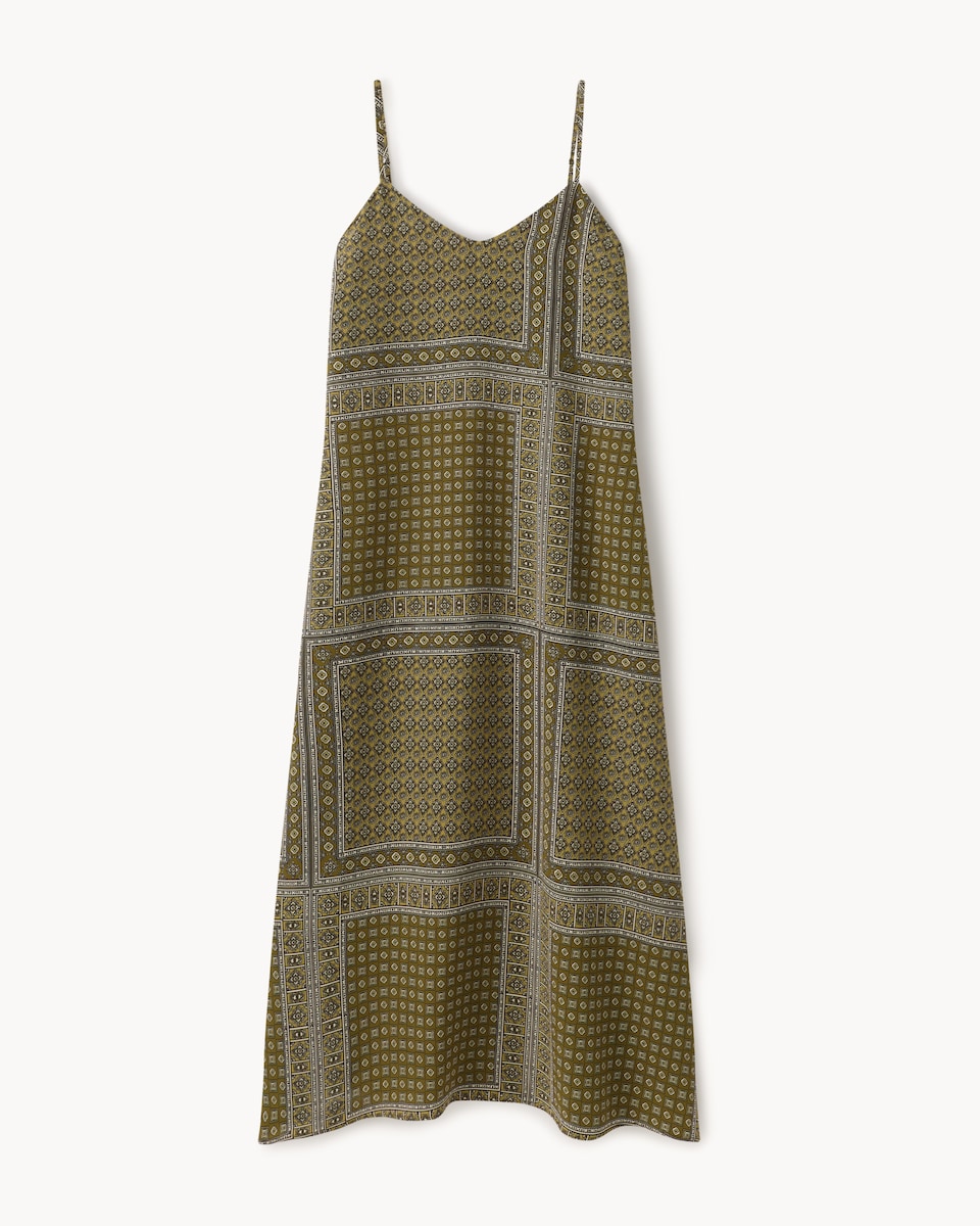 image 1 of F&F Scarf Print Midi Dress in Multi Green