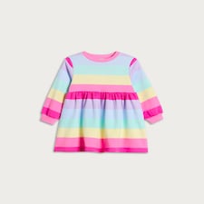F&F Girls Cotton Rich Stripe Print Sweat Dress in Multi