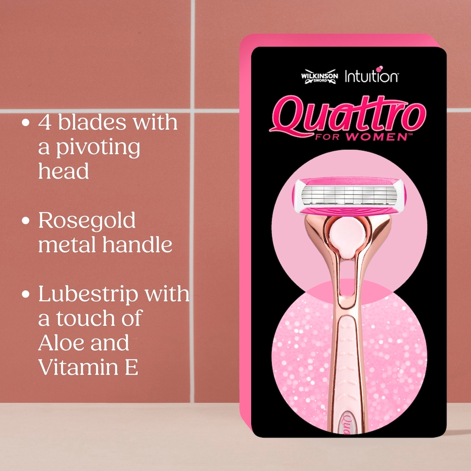 image 1 of Wilkinson Sword Quattro Rose Gold Razor & 4 X Blades