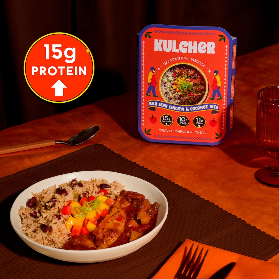 image 1 of Kulcher Kitchen BBQ Jerk Chick’n with Coconut Rice and Mango Salsa 360g