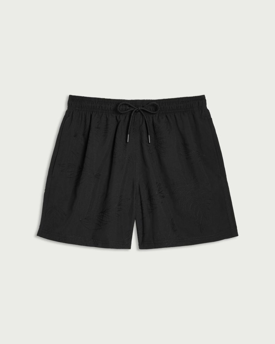image 1 of F&F Palm Leaf Embroidered Swim Shorts in Black