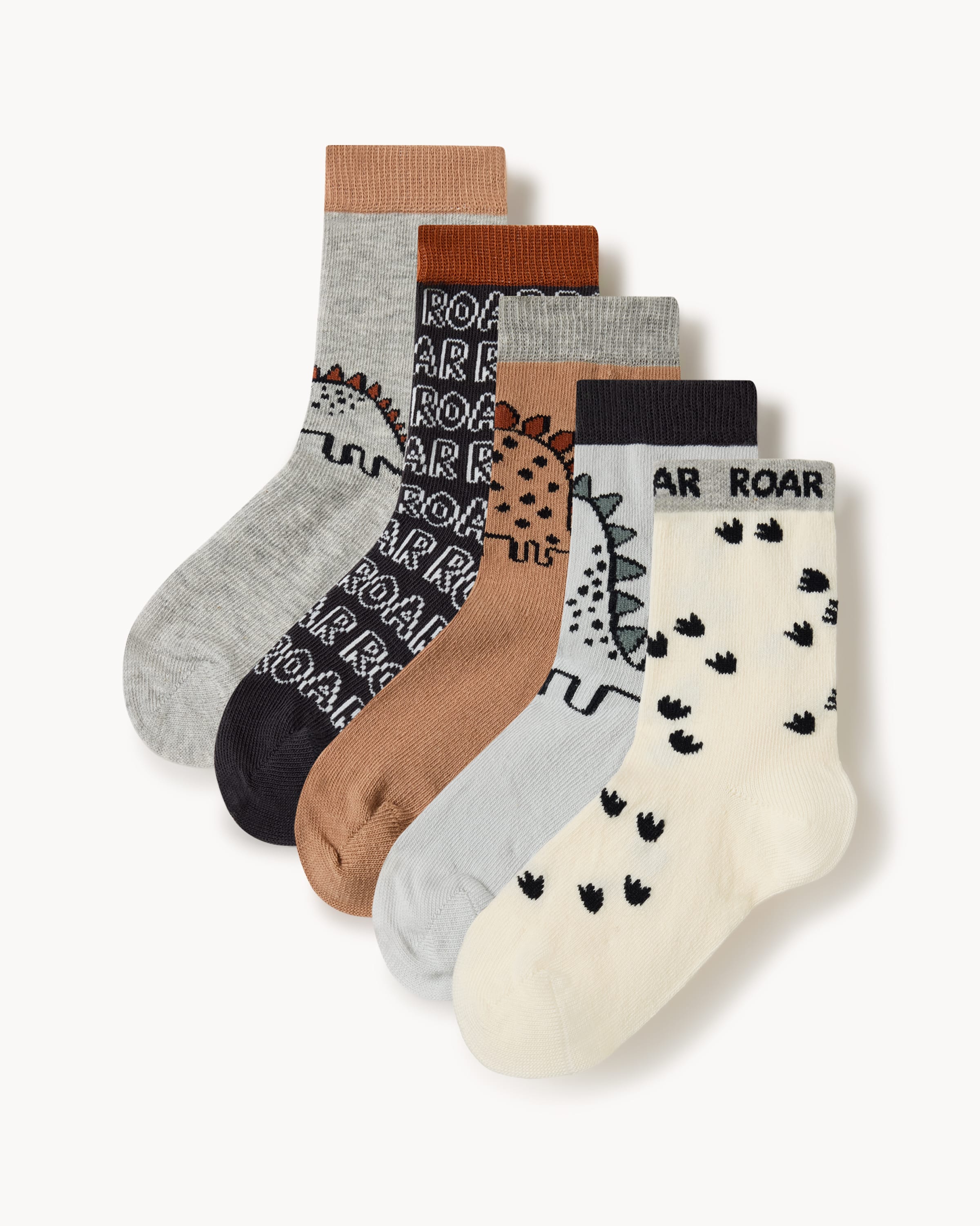 F&F Boys 5-Pack Cotton Rich Dinosaur Ankle Socks in Multi, 6-8.5 EU 23-26