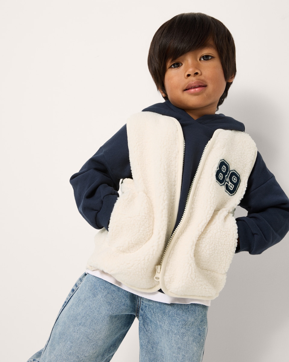 image 1 of F&F Boys 3-Piece Cotton Rich Borg Gilet Set in Cream