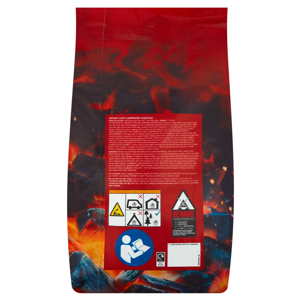 image 1 of Tesco 2 X Bags Instant Light Lumpwood Charcoal