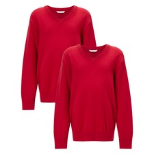 F&F School 2-Pack Pure Cotton V-Neck Jumpers in Red