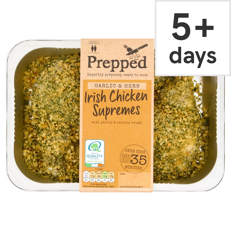 PREPPED Garlic & Herb Irish Chicken Supremes 550g