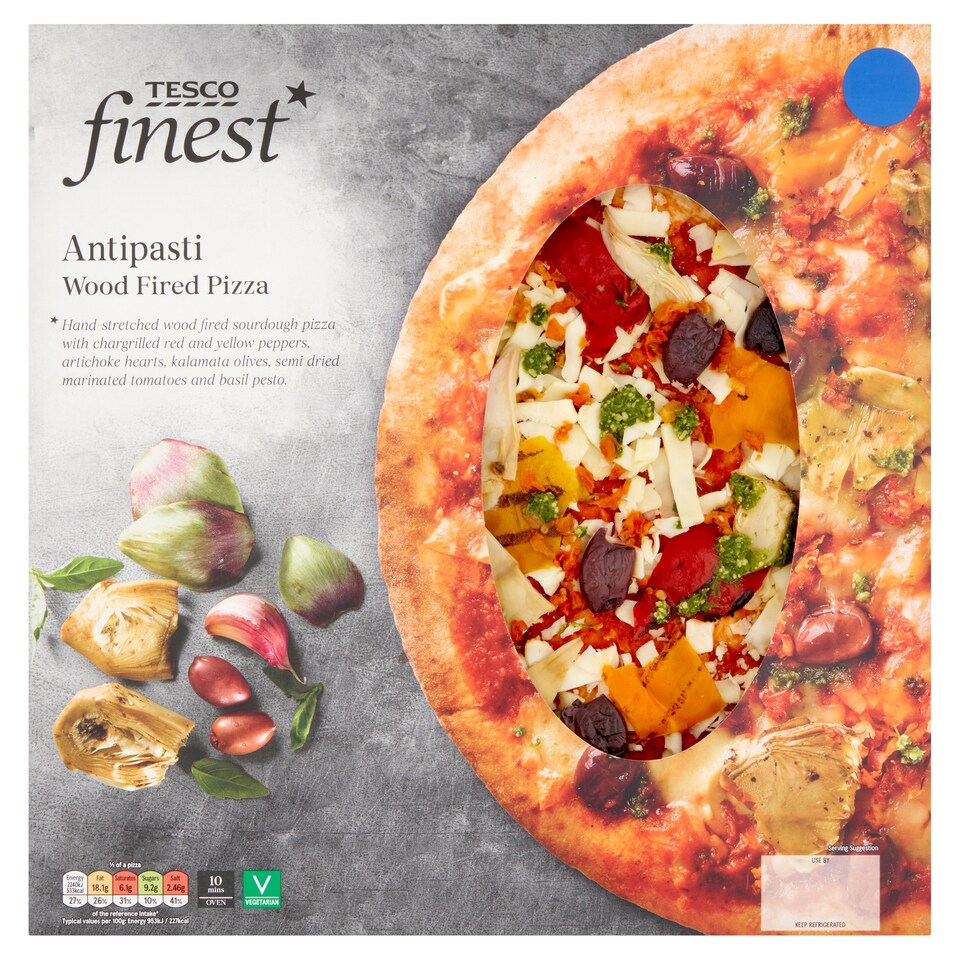 TESCO FINEST ANTIPASTI WOODFIRED PIZZA 509G