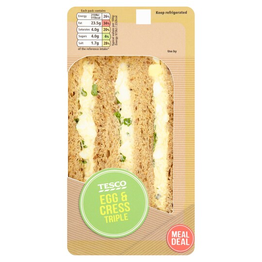 Tesco Egg & Cress Sandwich Triple Tesco Groceries
