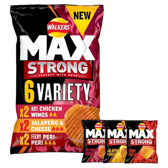 Walkers Max Strong Variety Pack Potato Crisps 6 X 27G Tesco Groceries