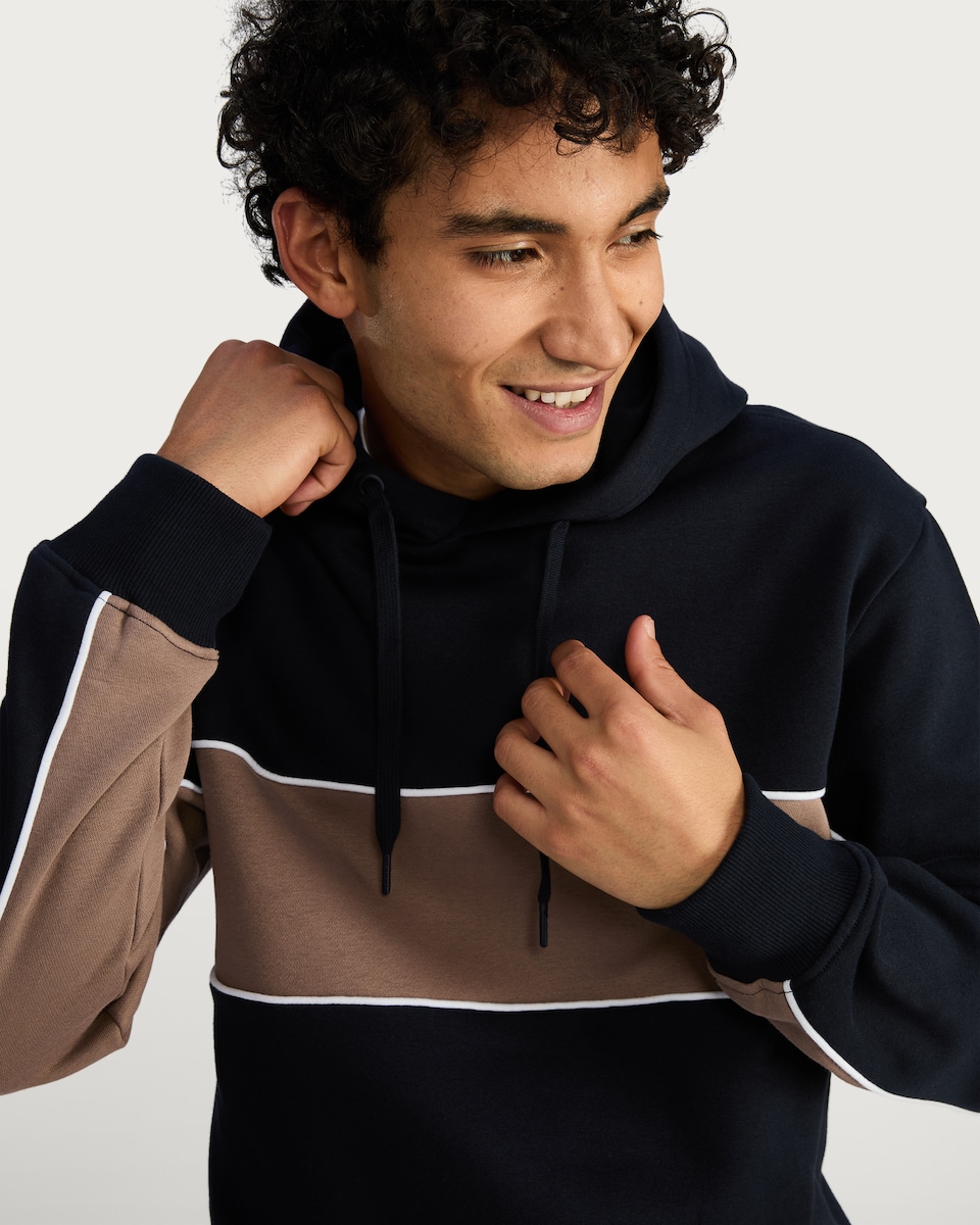image 1 of F&F Cotton Rich Panelled Drawstring Hoodie in Navy