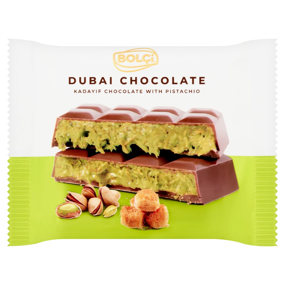 obrázok 1 z Bolçi Dubai Chocolate mliečna čokoláda plnená pistáciovo-kadayifovým krémom 100 g
