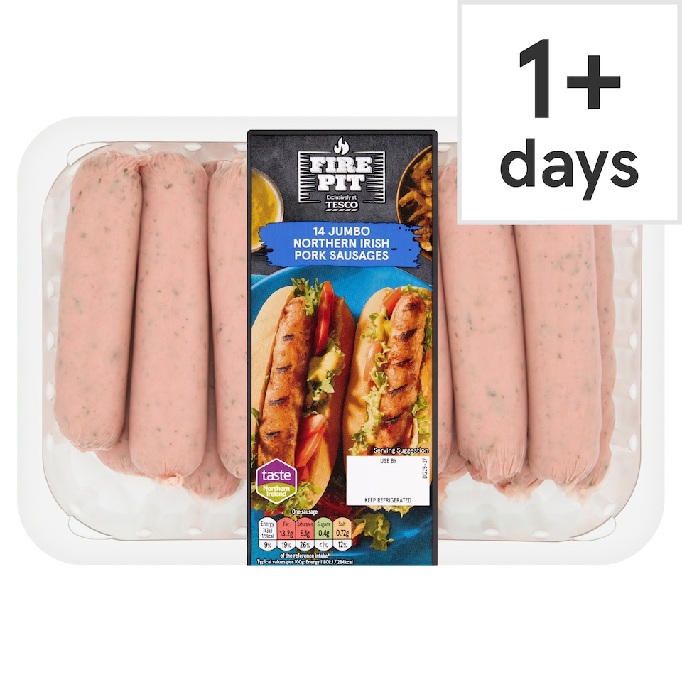 Tesco Fire Pit 14 Jumbo Northern Irish Pork Sausages 1kg