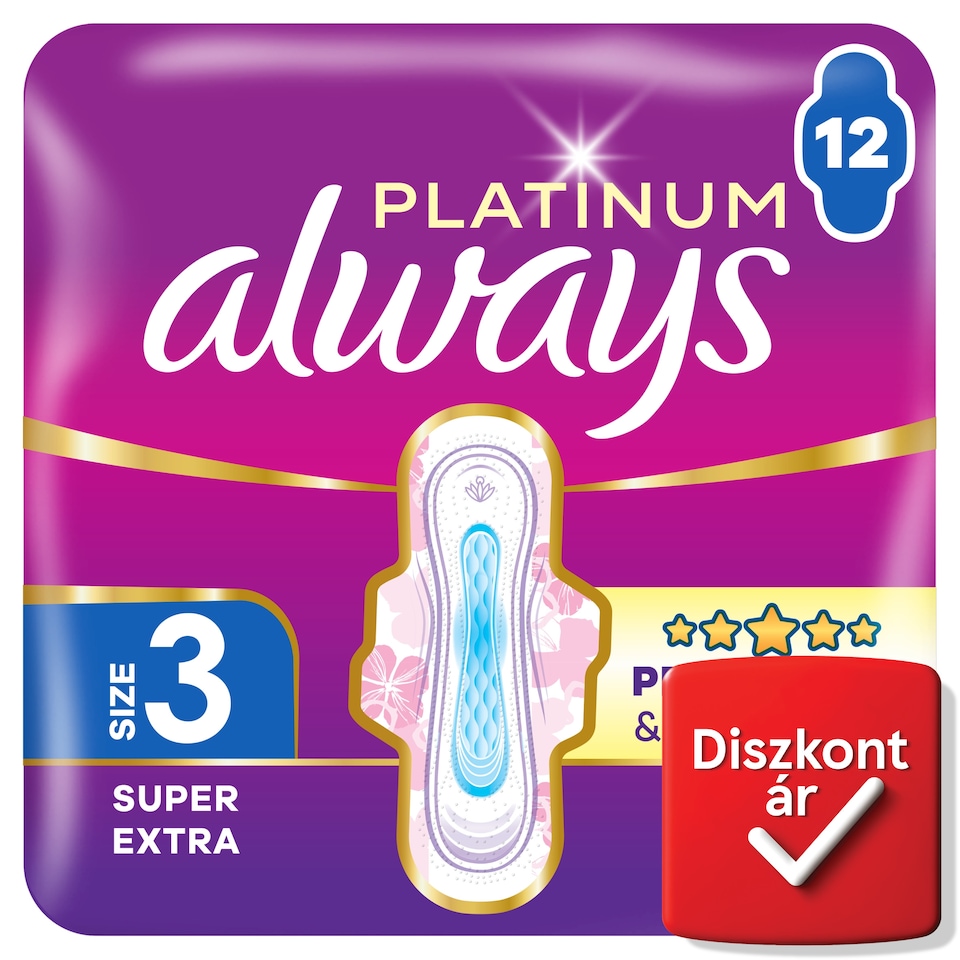 Always Platinum Egészségügyi Betét Super Extra (3-as méret), 12 db Betét  1. kép