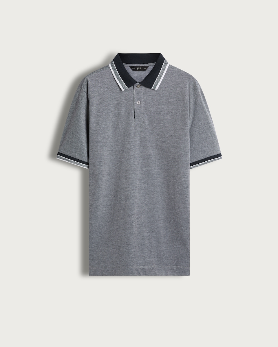 image 1 of F&F Regular Fit Short Sleeve Tipped Pique Polo Shirt in Navy
