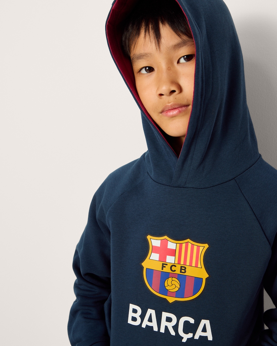 image 1 of Barcelona FC Cotton Rich Hoodie in Navy