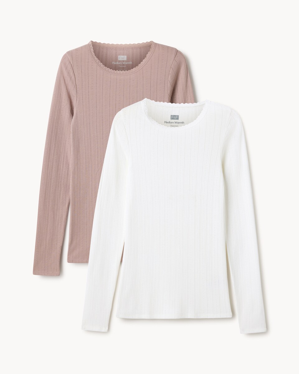 image 1 of F&F 2-Pack WARMPLUS™ Medium Warmth Thermal Pointelle Tops in Multi