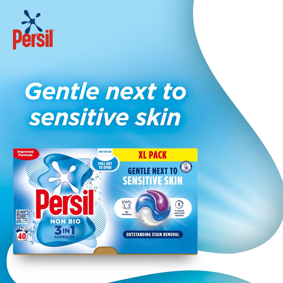 image 1 of Persil Non Bio 3 in 1 Sensitive Washing Capsules Laundry Detergent 40 Washes 844g