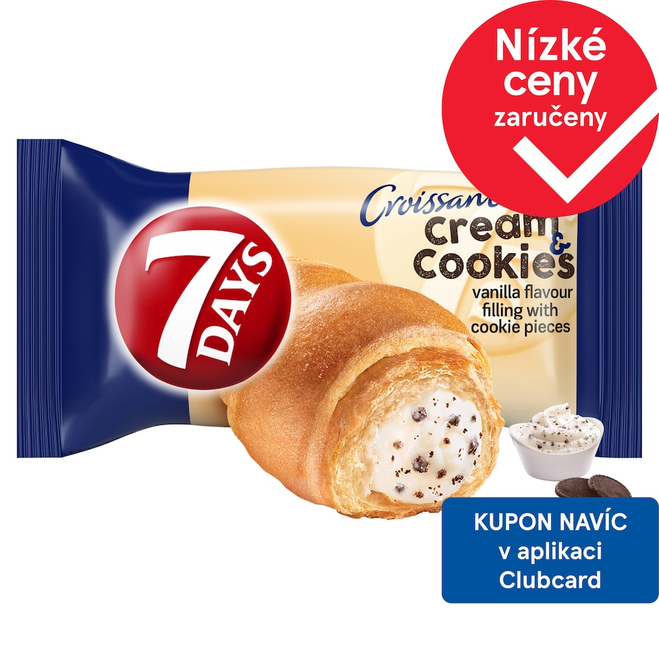 7 Days Croissant Cream & Cookies s vanilkovou příchutí s mlékem a s kousky kakaových sušenek 60g