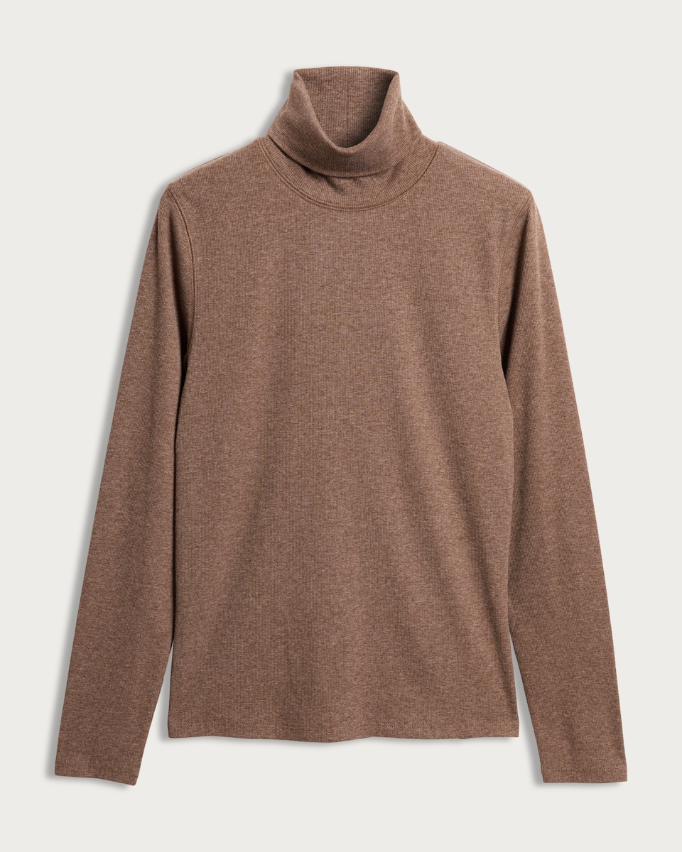 image 1 of F&F Ribbed Roll Neck Long Sleeved Top in Mink