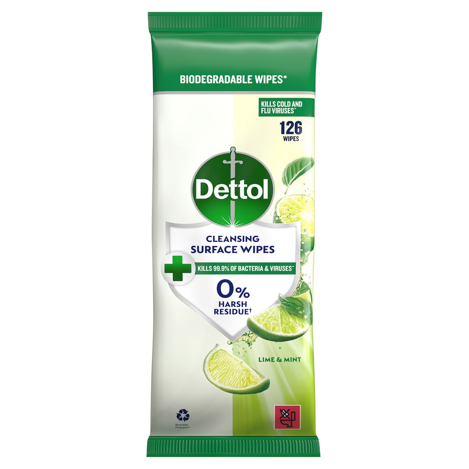 Dettol Antibacterial Surface Cleaning Wipes Lime & Mint 126 Pack