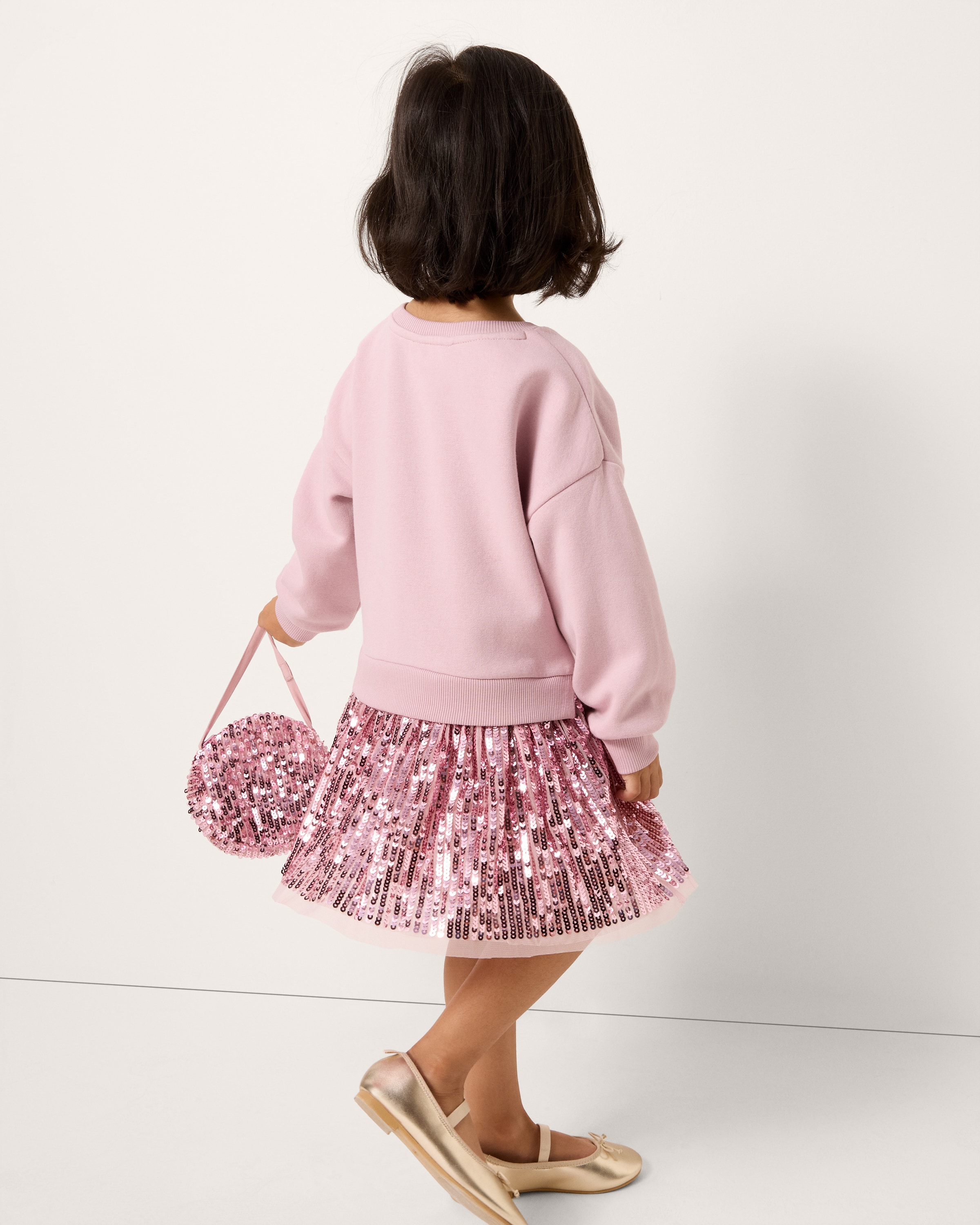 F&F Girls Sequin Star Dress with Bag in Hot Pink