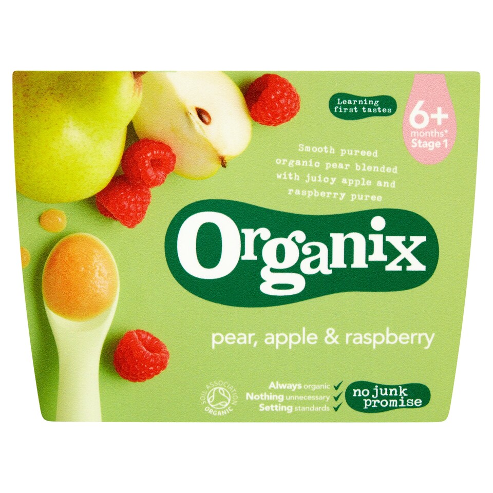 Organix Fruit Puree Pear,Apple &Raspberry4x100g
