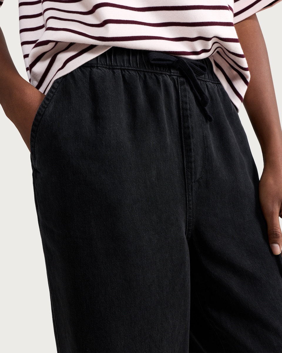 image 1 of F&F Pure Lyocell Drawstring Wide Leg Trousers in Black