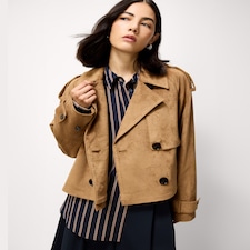F&F Faux Suede Cropped Trench Jacket in Med Nude