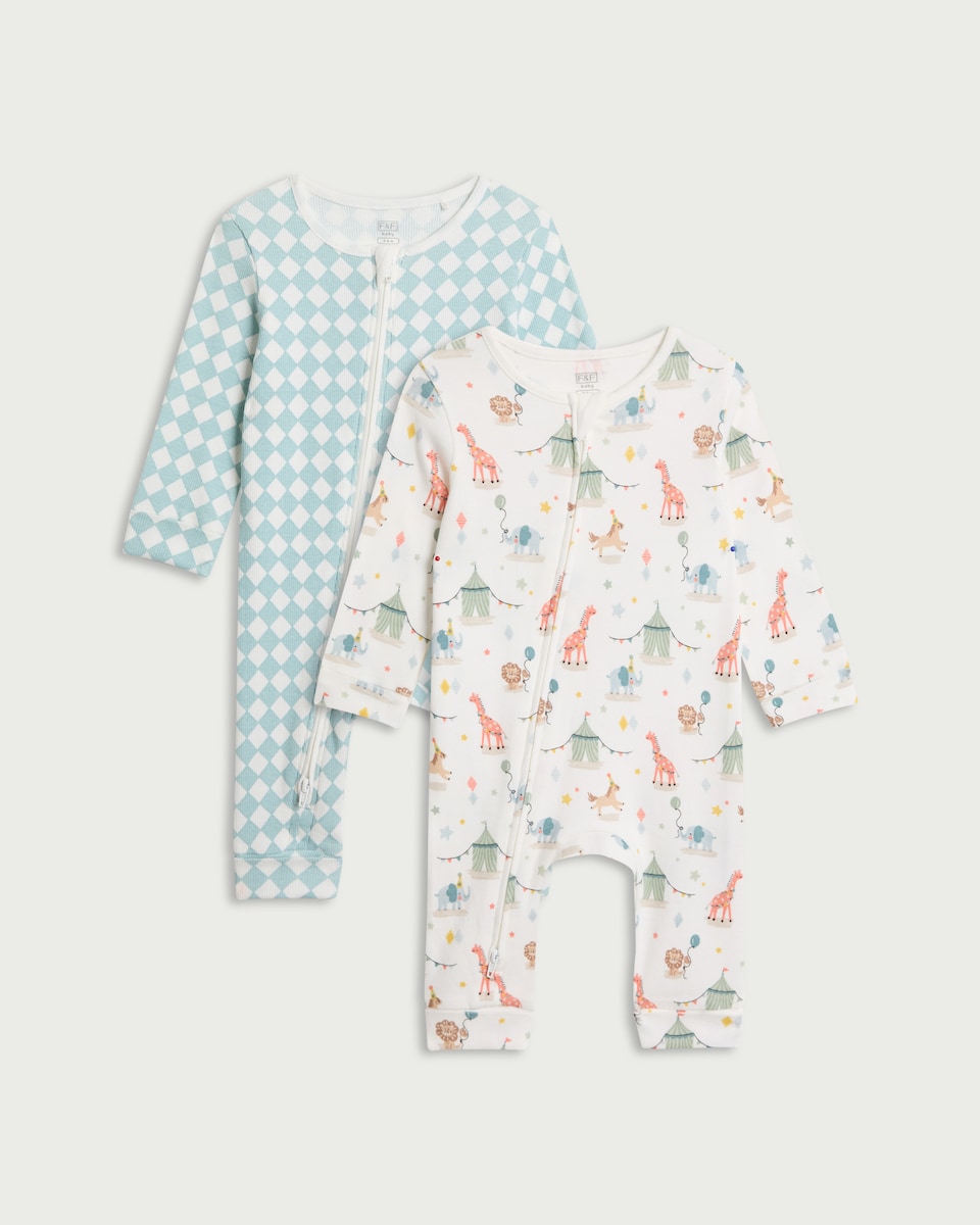 image 1 of F&F Baby 2-Pack Cotton Rich Sleepsuits in White