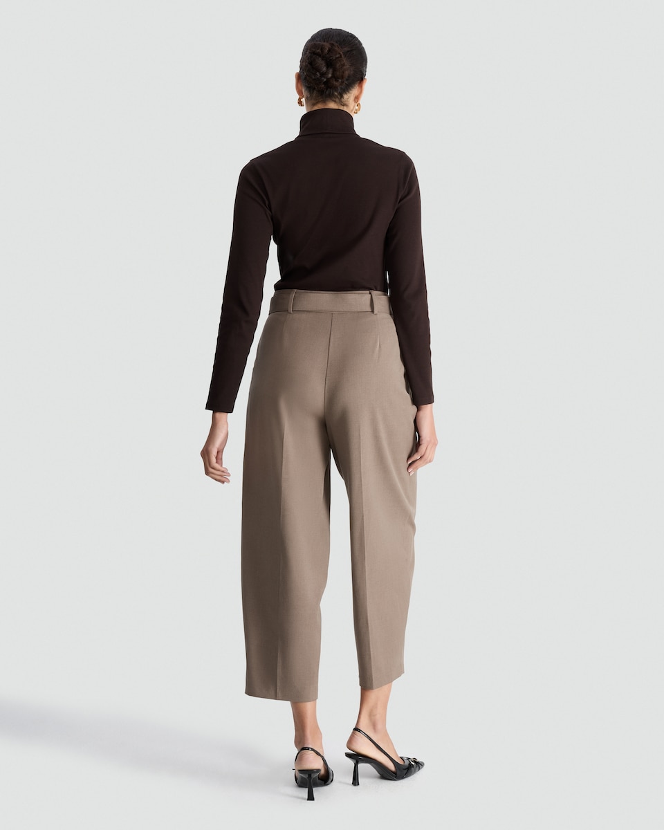 image 1 of F&F Pleated Belted Barrel Leg Trousers in Brown