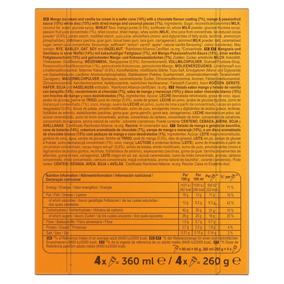 image 1 of CORNETTO MAX MANGO & VANILLA 4x90ml