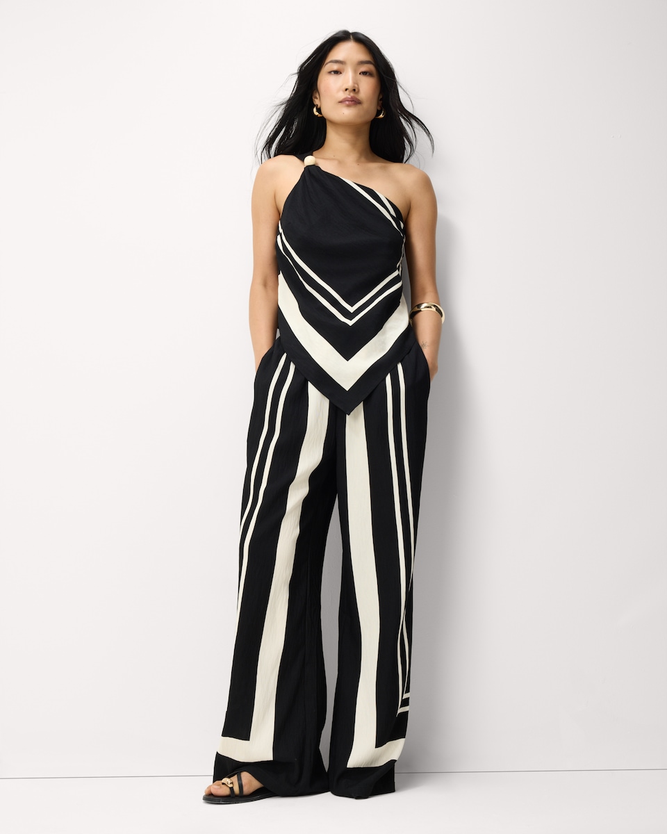 image 1 of F&F Geometric Print Halterneck Co-ord Top in Multi Black