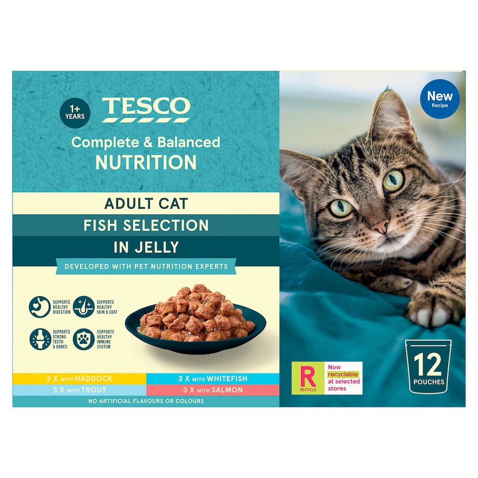 Tesco Adult Cat Fish Selection in Jelly Pouch 12x100g
