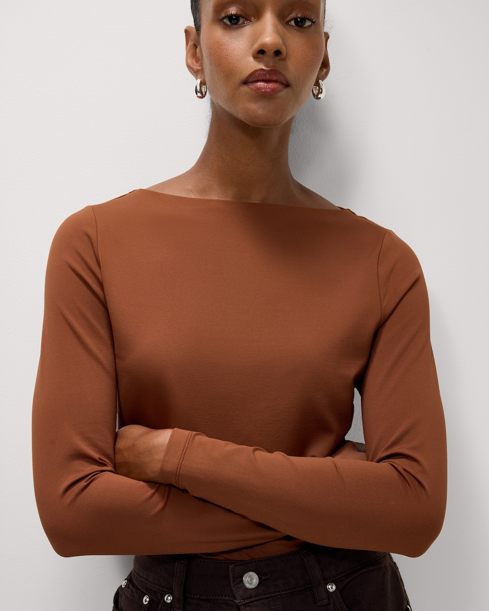 image 1 of F&F 2-Pack Polyamide Slash Neck Tops in Multi Brown
