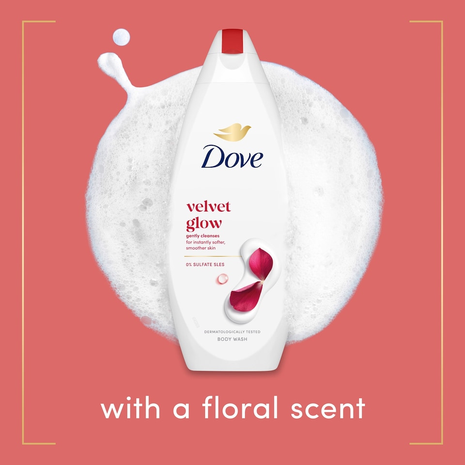 image 1 of Dove Silky Velvet 24hr Moisturisation Body Wash Shower Gel 225ml
