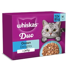 Whiskas Duo Ocean Delights Adult Cat Food Pouches Jelly 12x85g